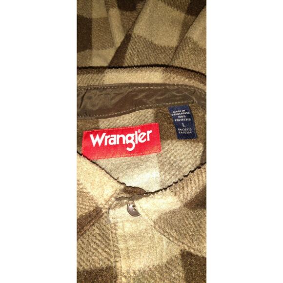 Wrangler Plaid Shirt Shacket Jacket BROWNS Fleece Unlined Men's Large L ButtonUp - Picture 8 of 14